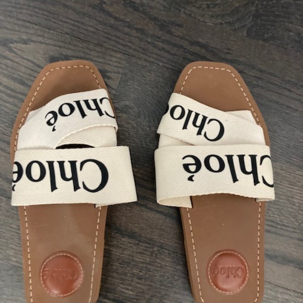 Chloe Women's Woody Logo Slide Sandals size 36 color White